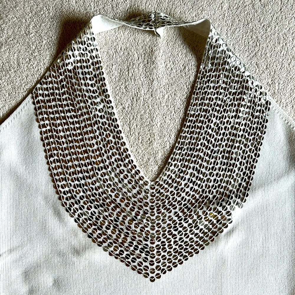 White Sequined Knit Halter Top - Picture 6 of 15
